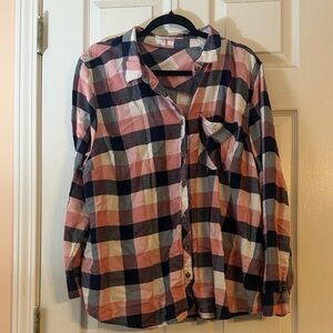 Maurices Pink and Navy Plaid Button-Up Shirt